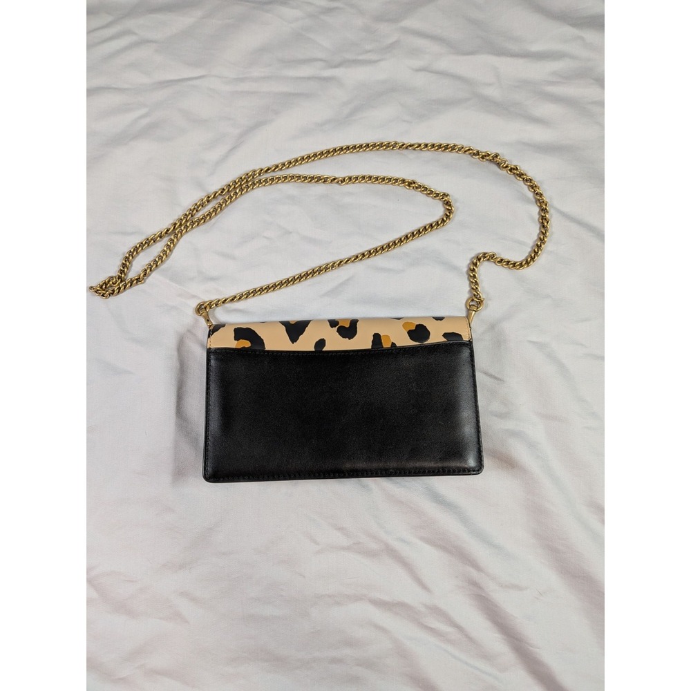 Coach Callie Foldover Chain Clutch Leopard Print Wallet Crossbody Brass Leather - Picture 2 of 9